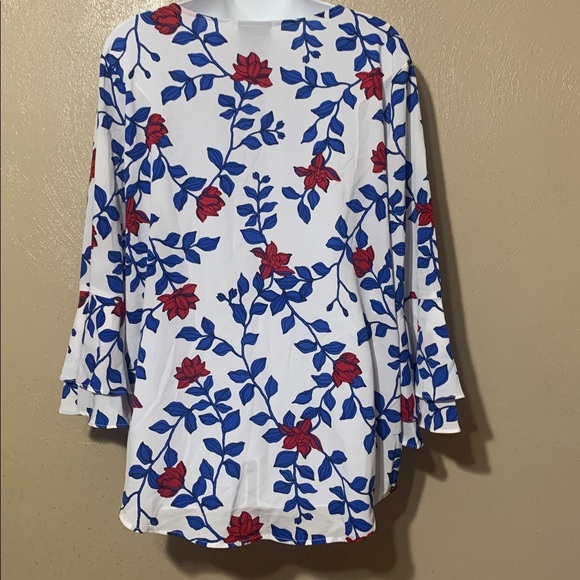 2. Liz Claiborne XL Floral Blouse - Red and Blue on White - Picture 2 of 4